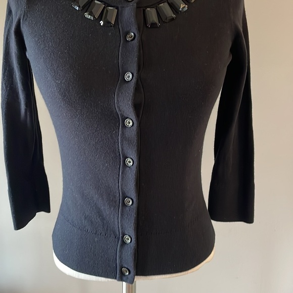 KATE SPADE black sweater knit cardigan JEWELED embellished neckline cashmere XS - Picture 3 of 11